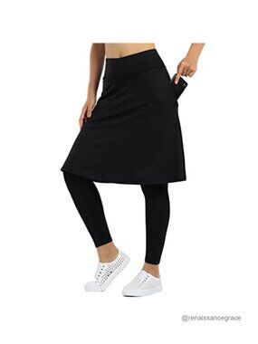 Athletic Knee Length Skirted Leggings High Waisted Tummy Control